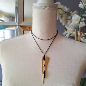 Iosselliani Brass Necklace with Black Stones